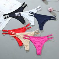 Sexy Female Llingerie  Women's Double Strip Waistband Patchwork G-String Ice Silk Thong Underwear Female Intimate Lingerie Panti