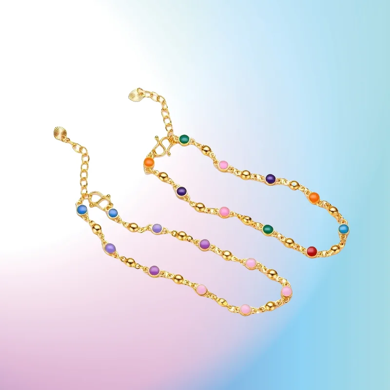 

NEW 9999 Real Gold 24K Pure Women's Color Small Gold Bead Dopamine Fine Bracelet Oil Drip Color Bracelet