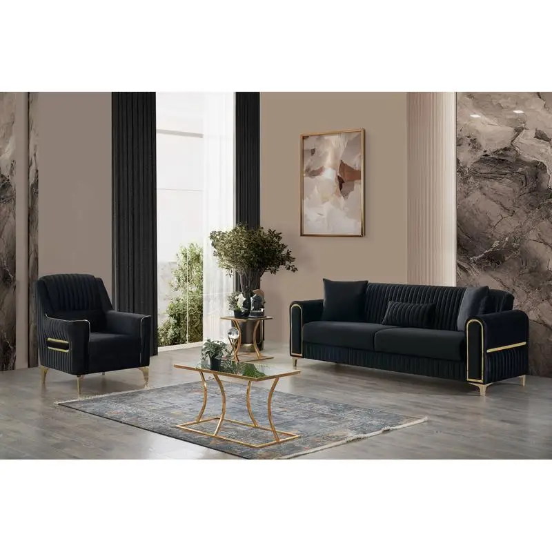 أريكة سرير مخملية حديثة قابلة للتحويل، منجدة بالخشب والحديد، لون أسود، مخزون CA #5