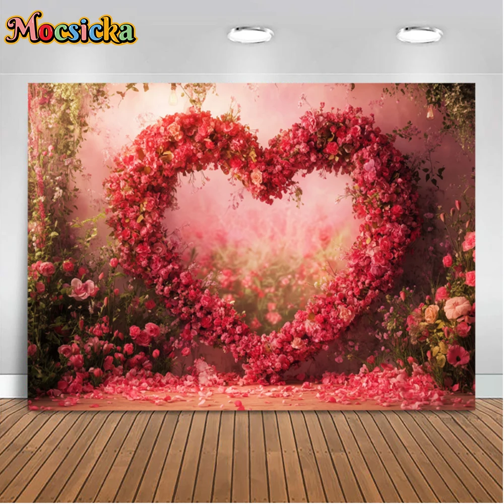 Mocsicka Valentine's Day Photography Backgrounds Rose Petals Heart Holiday Party Adults Family People Photo Backdrops Studio