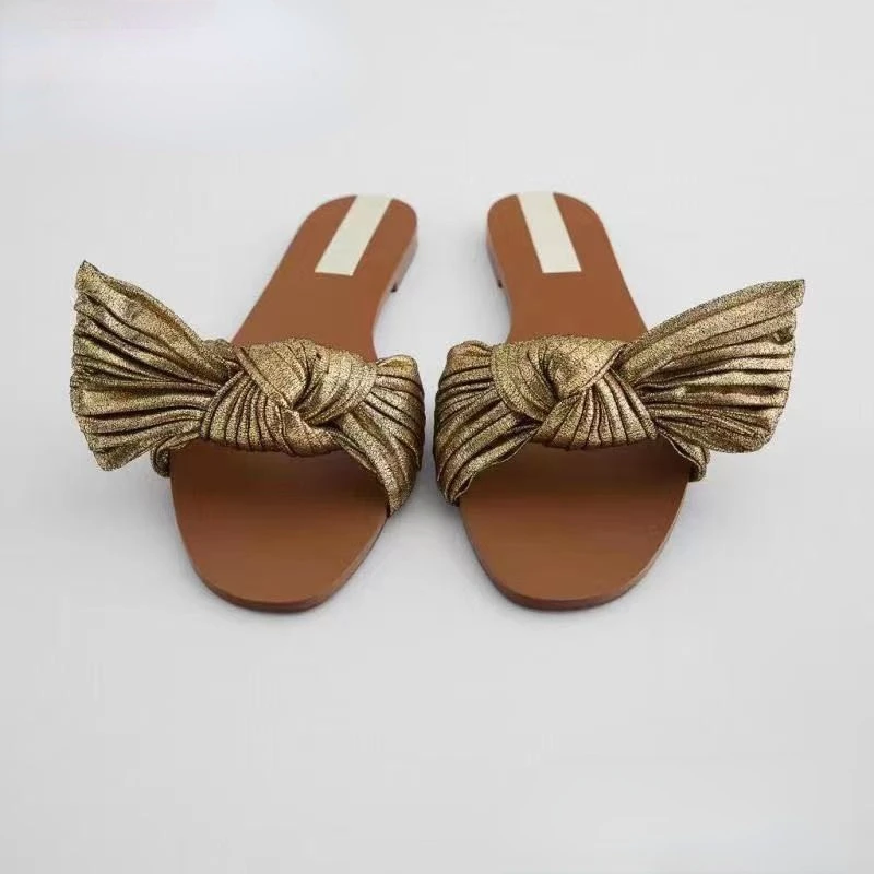 

Brand fashion sandals women summer classic golden bow flat sandals women's sweet all-match slippers designer shoes Femme zapatos