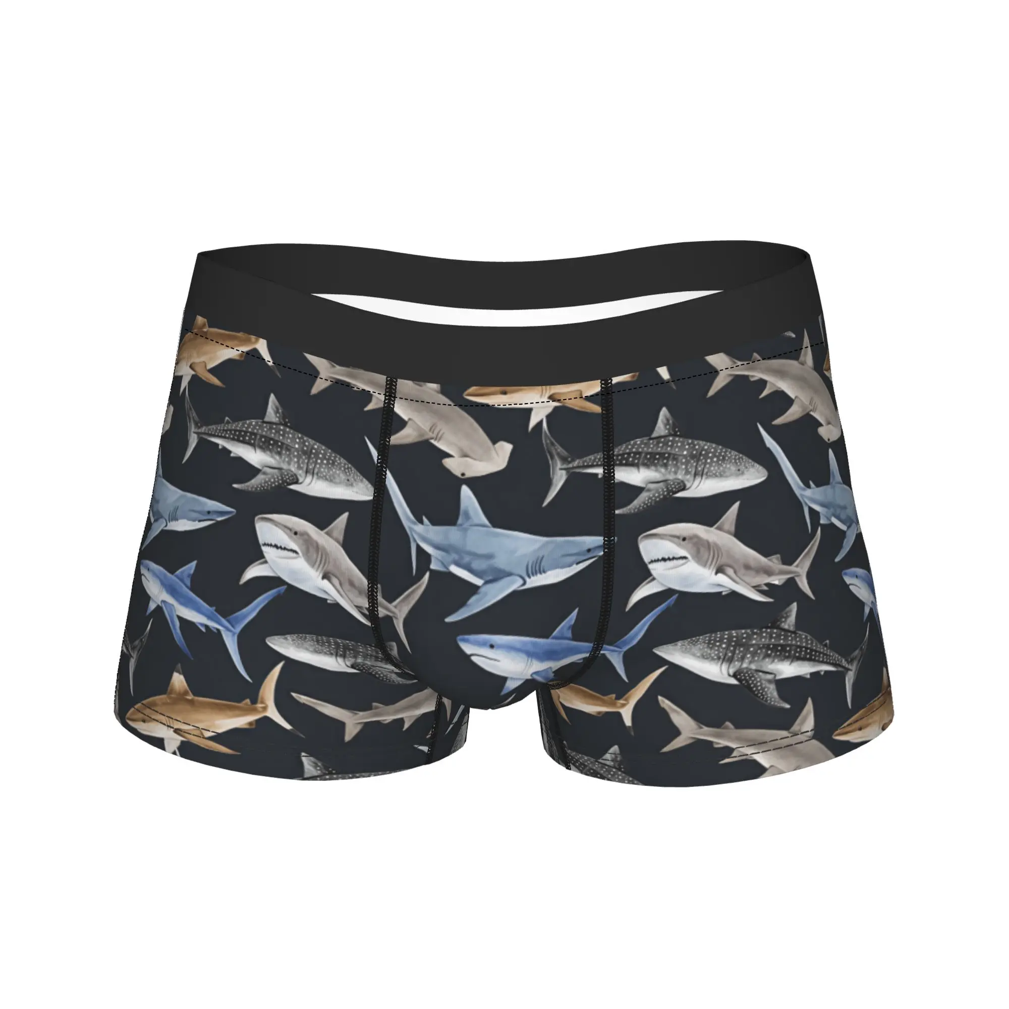Seamless Watercolor hand drawn Shark Pattern Shorts Briefs Underwear Trenky Men Novelty Boxershorts Printing Oversize Underpants