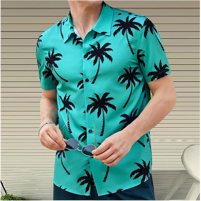 

Men's Shirt Coconut Tree Print Lapel Outdoor Casual Oversized Short Sleeve Clothing Sports Fashion Streetwear Comfort Summer Top