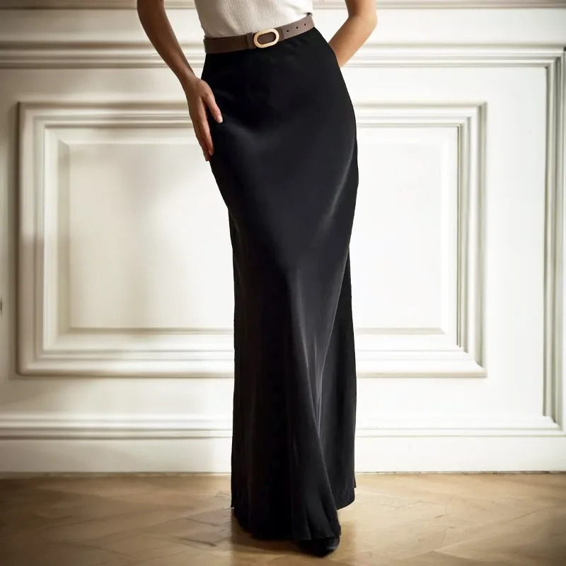 

2024 Spring Woman Party Chic Elegant Women Mermaid Skirt Women Fashion Skirts Solid Satin Silk Texture Tight Midi Skirt