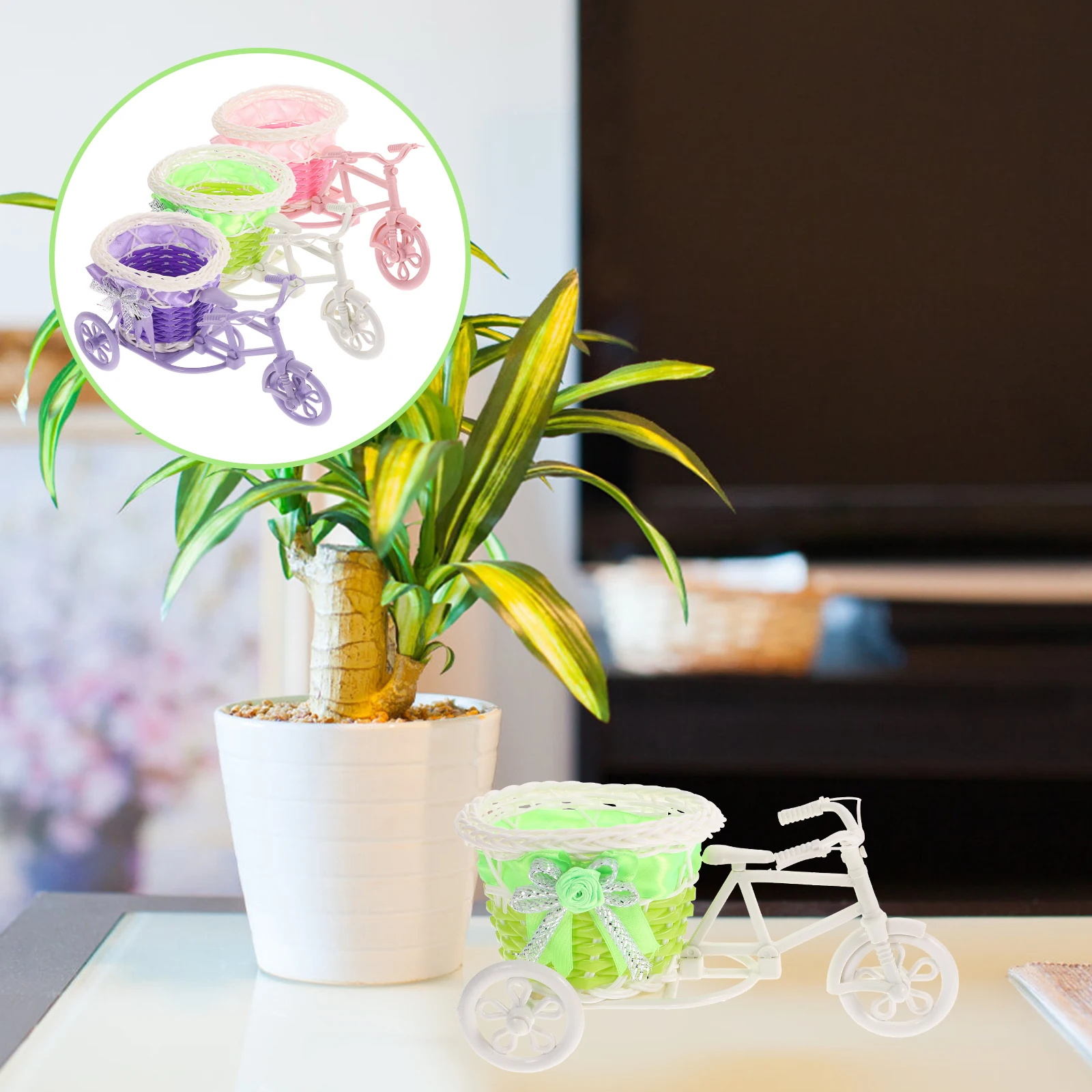 

3pcs Tricycle Rattan Flower Basket Waterproof Unique Design Storage Basket For Home Indoor Outdoor Decoration Wall