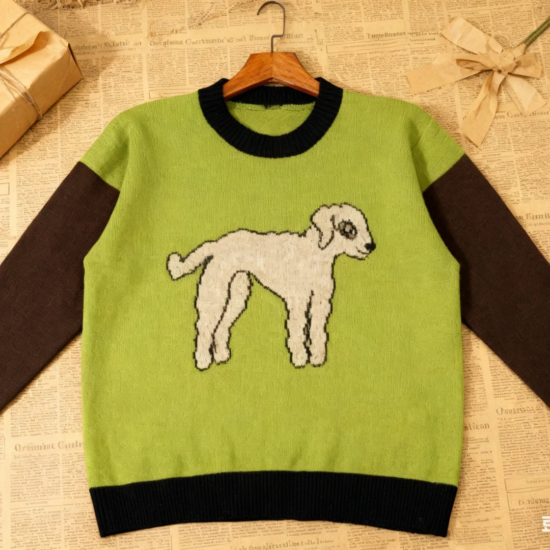 Y2K Street Wear – pull tricoté à motif pixels, coupe-vent, chaud, imprimé d'agneau, Design mignon, pull décontracté pour hommes et femmes