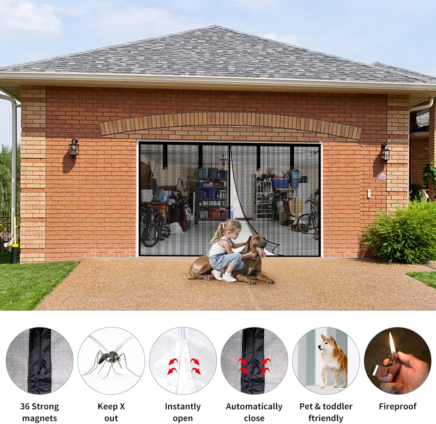 Magnetic Garage Screen Door for 1 Car Garage Doors 9x7FT- Reinforced Self Sealing Fiberglass Mesh Door with 4 Strapping Tapes view 4