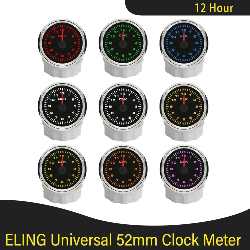 Newest Waterproof 52mm Clock Meter Gauge 12 Hour Format with 8 Colors Backlight for Yacht Car Boat Truck Universal 12V 24V