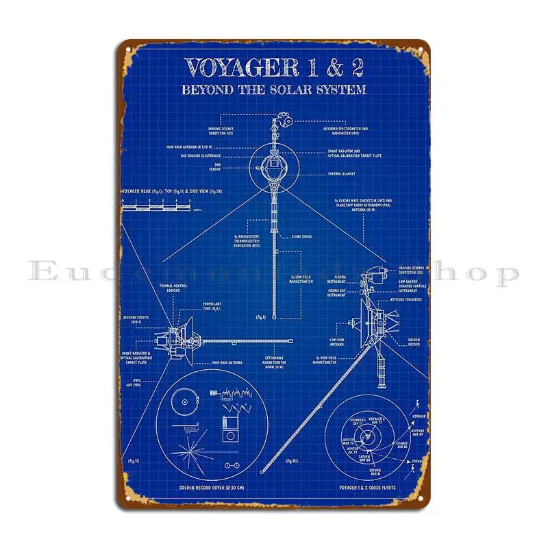 Voyager Deep Space Exploration Probes Blueprint Metal Sign Wall Mural Club Character Cinema Funny Tin Sign Poster