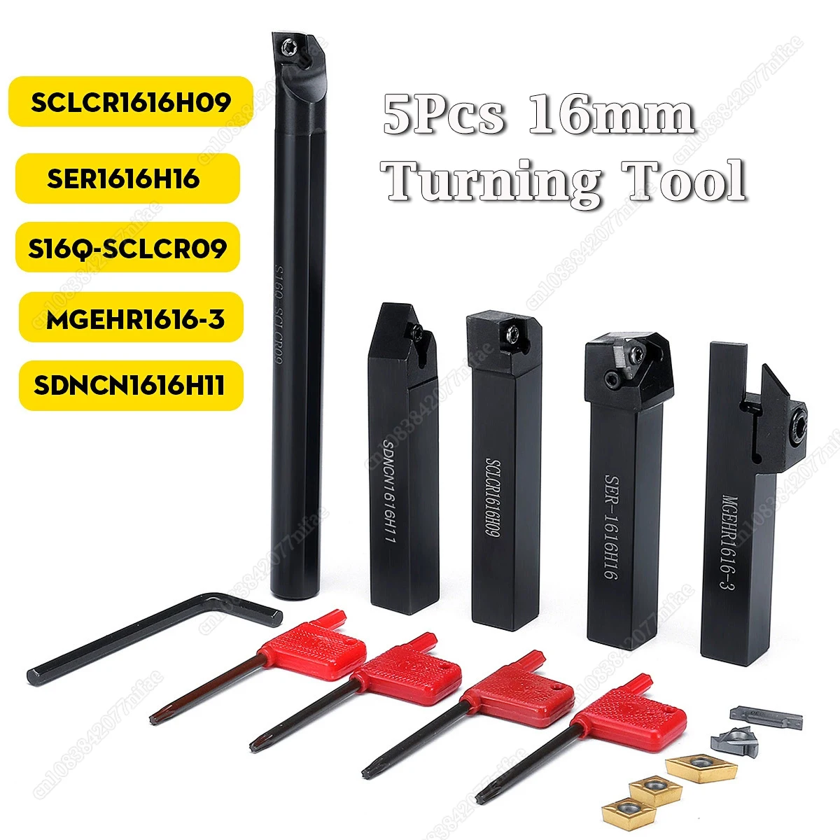 16mm Lathe Boring Bar Turning Tool Holder Set SER1616H16 SCLCR1616HO9 MGEHR1616-3 SDNCN1616H11 S16Q-SCLCRO9 + Carbide Inserts