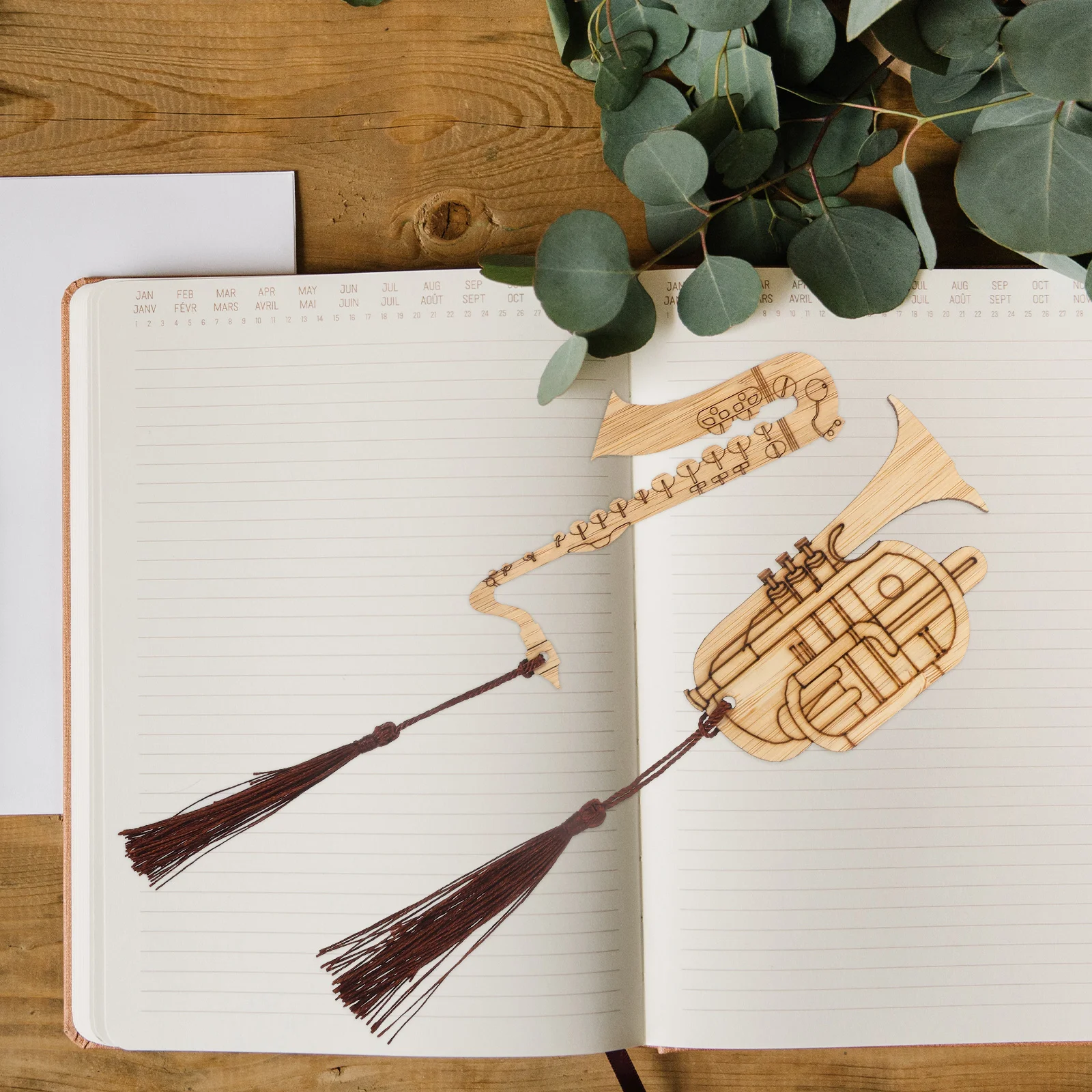 

5 Pcs Bamboo Musical Instrument Bookmarks Large Small Saxophone Tassel Page Markers Lightweight Safe Reading