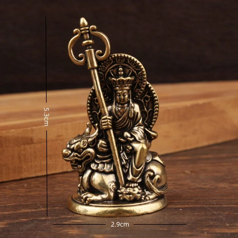

Pure Brass Ksitigarbha Bodhisattva Riding Diti with Scepter, Ancient Object Decorative Desktop Craft