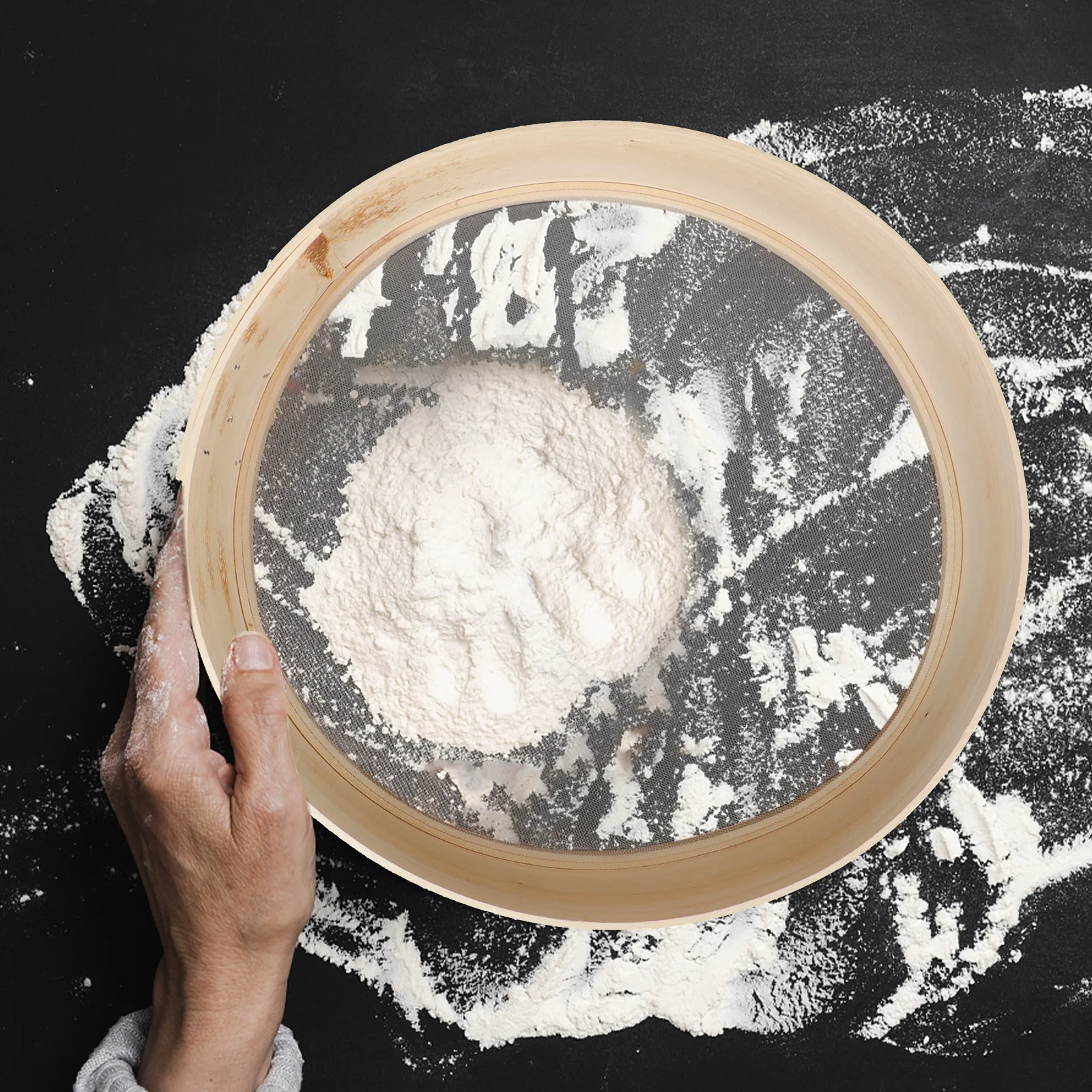 

Flour Sieve Kitchen Sifter for Baking Running Group Powder Wooden Mesh Strainer Small Fine Filter