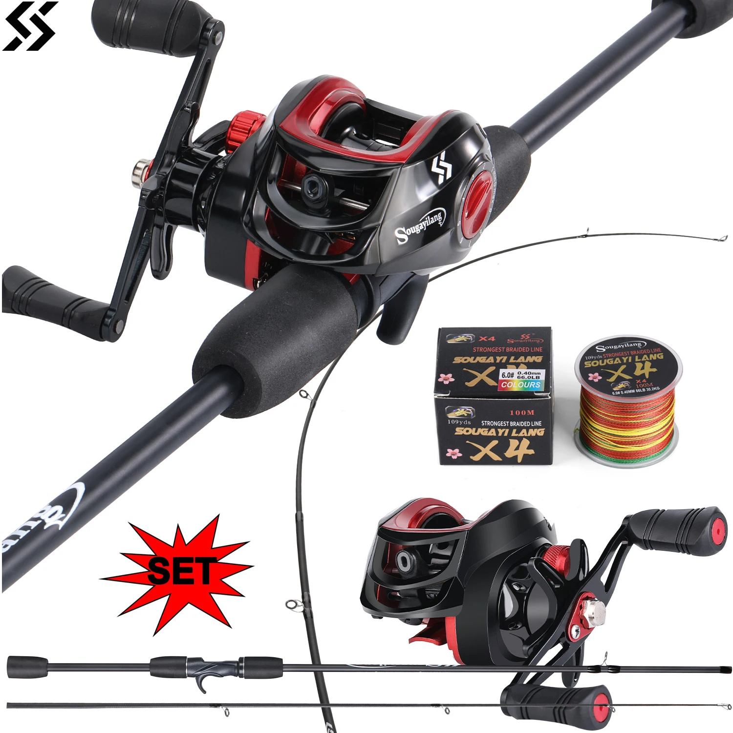 

Sougayilang Fishing Rod and Reel Set High Sensitivity Carbon Rod 7.2:1 Gear Ratio Reel with a 4-Braided Fishing Line as a Gift