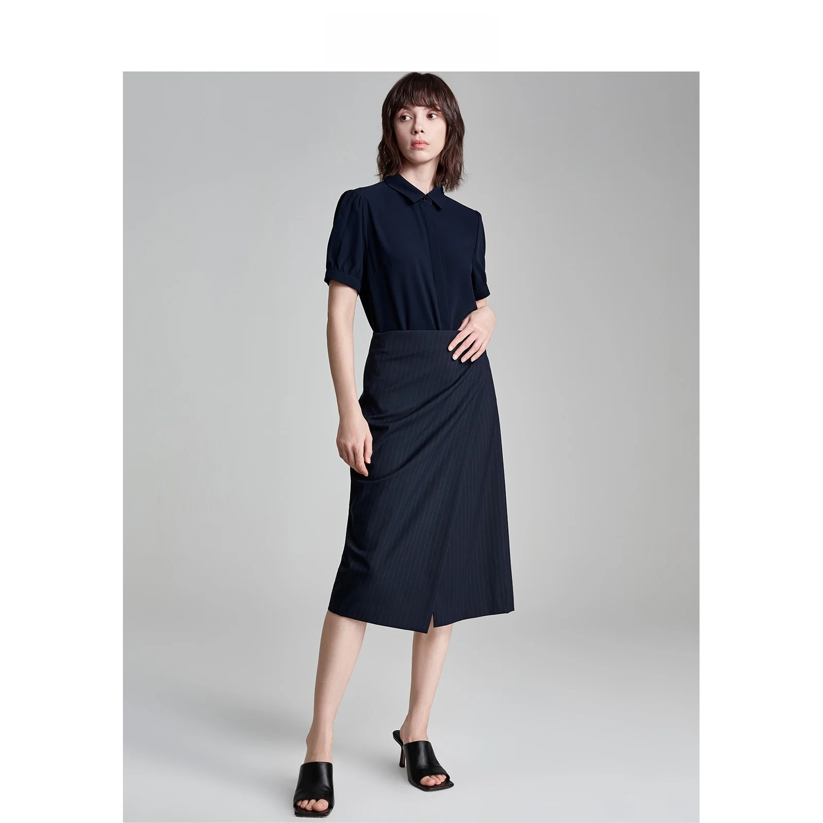 

LeLenth Blue ort Sve Chiffon irt Women's Summer Design Sensation Commute Formal irt Skirt Set Office Wear