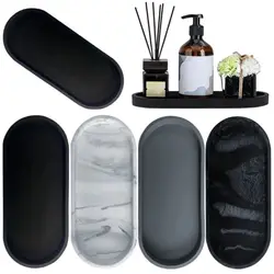 New Silicone Bathroom Vanity Tray Oval Marble Kitchen Countertop Storage Tray Non Slip Decorative Tray Toilet Tank Tray