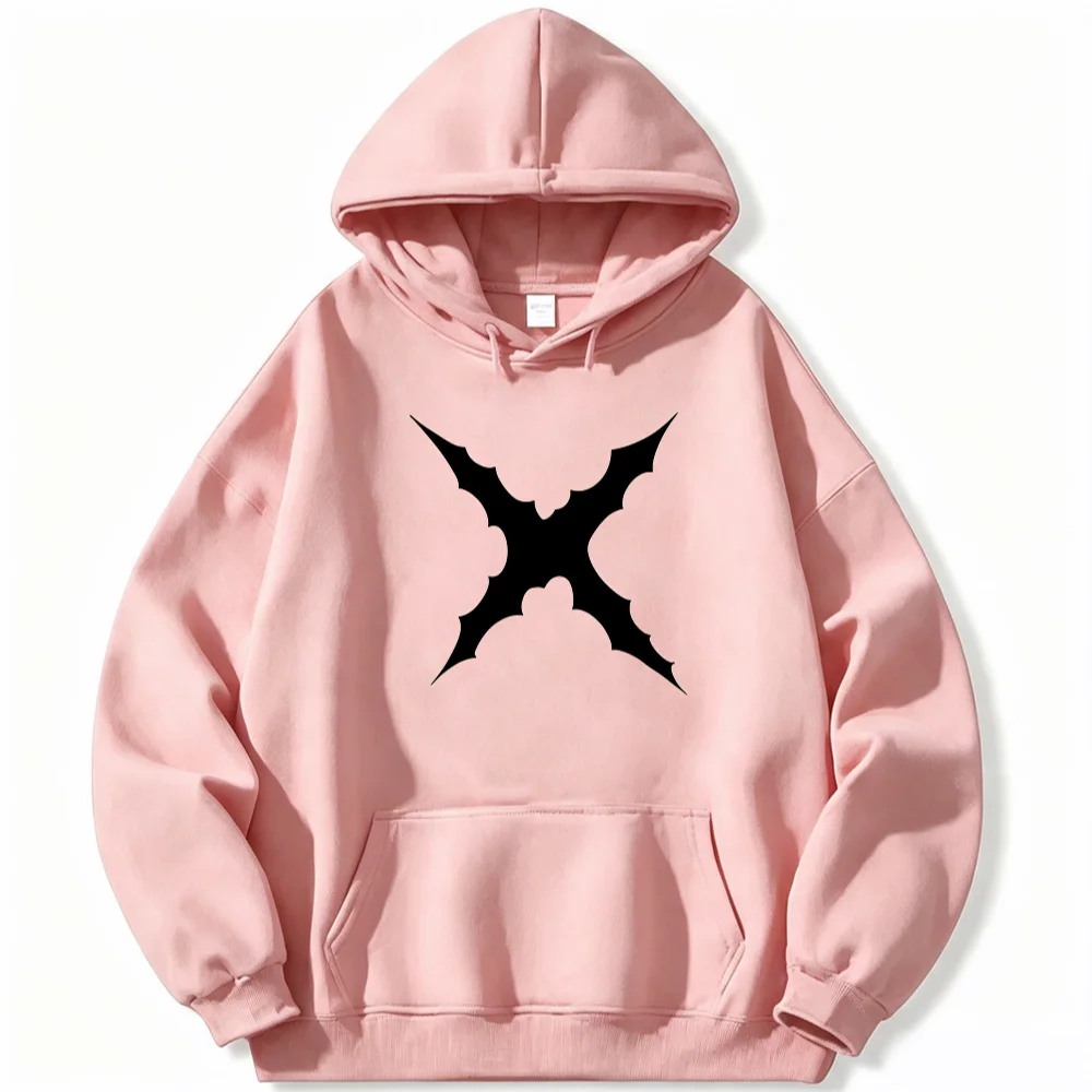 X Graphic Hoodie Streetwear Gothic Abstract Symbols Black Unisex Men Women Oversized Casual Sweatshirts Long Sleeve