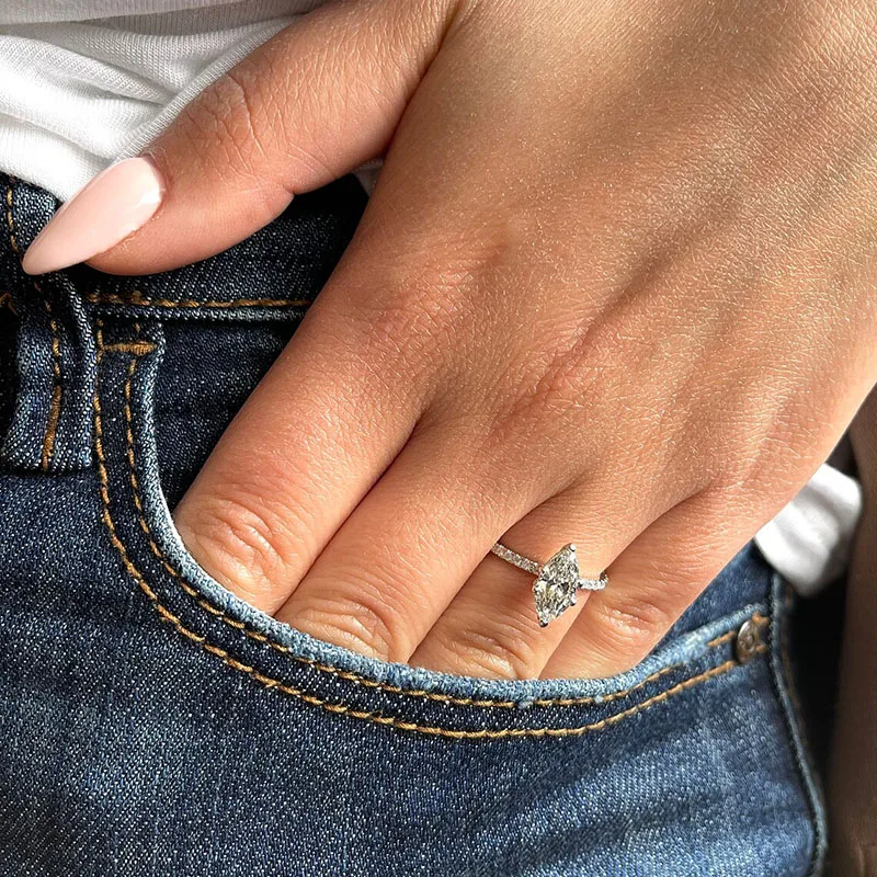 DEF VS-VVS وضوح IGI 1CT الحجر الرئيسي ماركيز قطع مختبر نمت الماس سوليتير المخفية هالة خاتم الخطوبة البلاتين 950