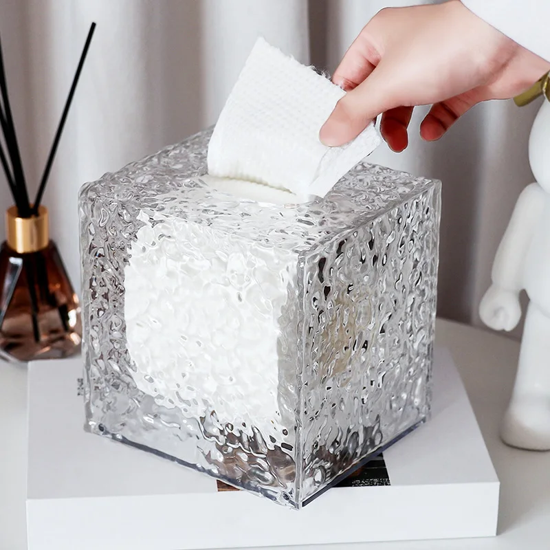 Living Room Desktop Tissue Box Water Ripple Clear Plastic Tissue Storage Box Multifunction Remote Control Holder Tissue Box