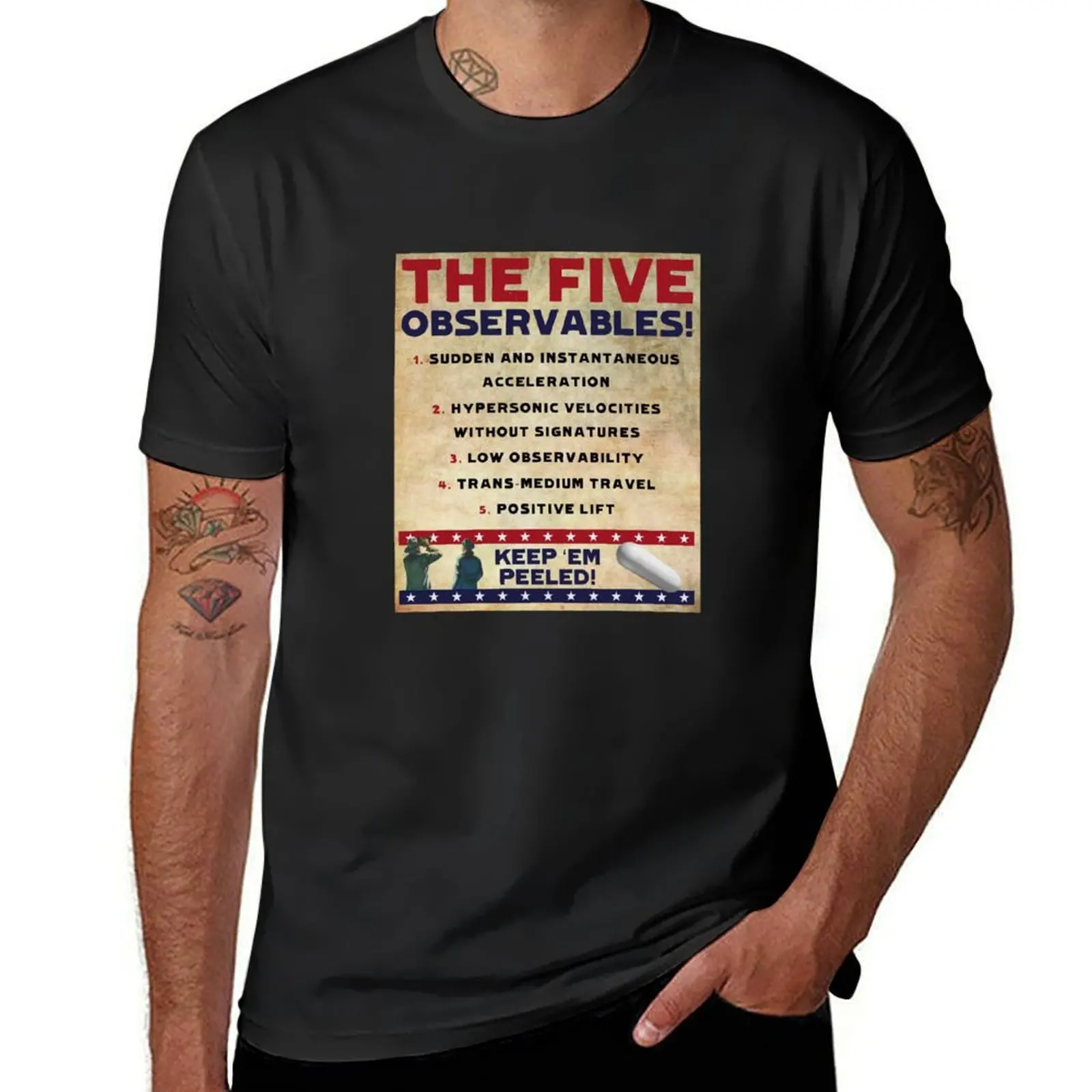 Five Observables (Old Paper Variant) T-Shirt vintage aesthetic clothes for a boy heavyweight t shirts for men