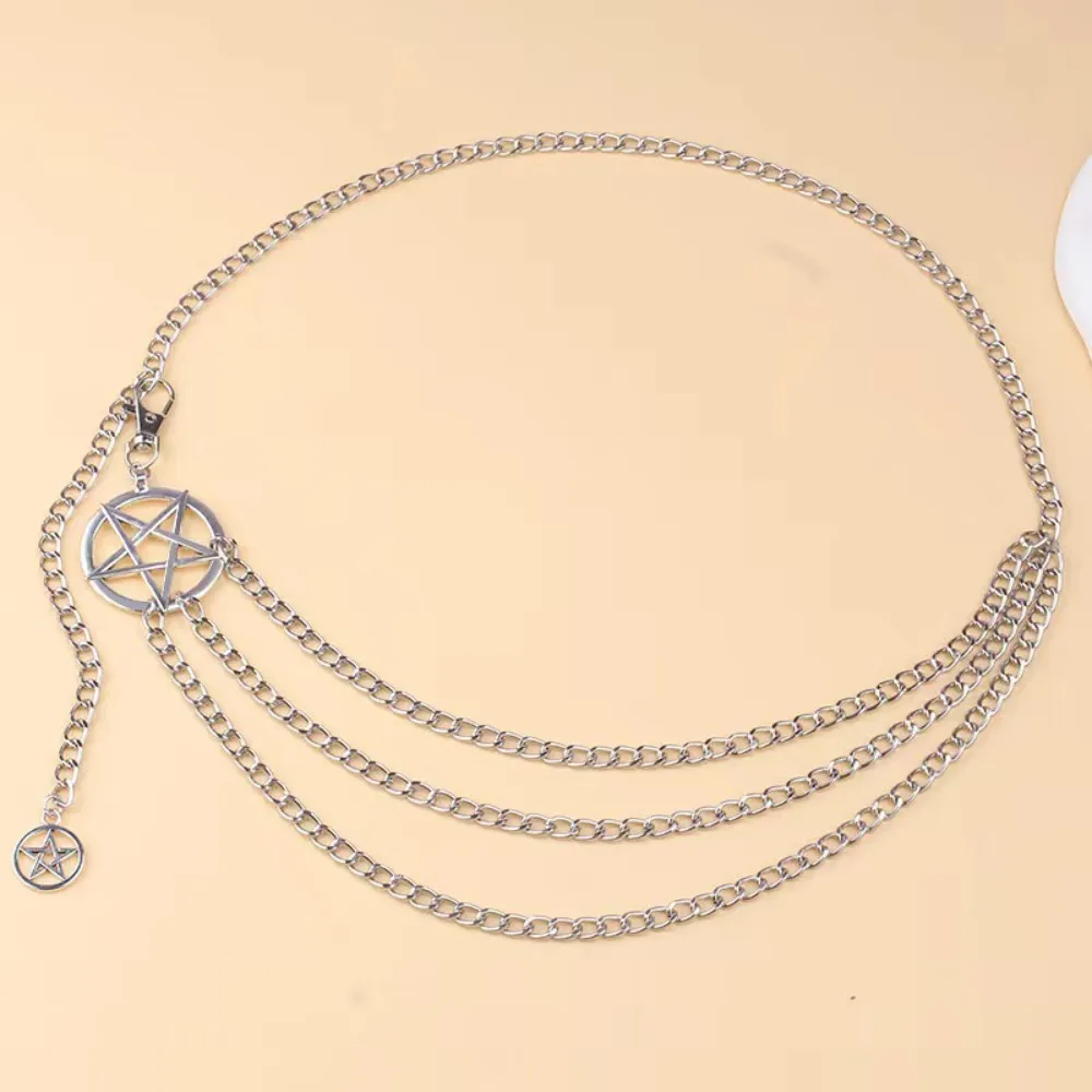 خمر سبيكة المرأة حزام البطن سلسلة الأزياء تنوعا تصميم فاسق الرجعية الخصر سلسلة مع سلاسل معدنية قلادة نجمة مزدوجة