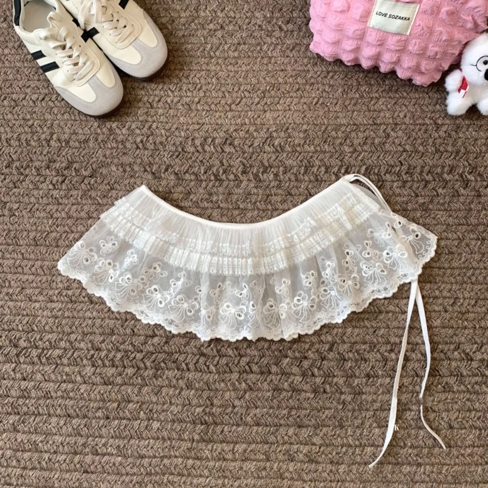 

Soft Sweet Lace Mini Skirt Korean Style Hight Waist Gauze Skirt Flower Lace-up Ruffled Edge Skirt Girls