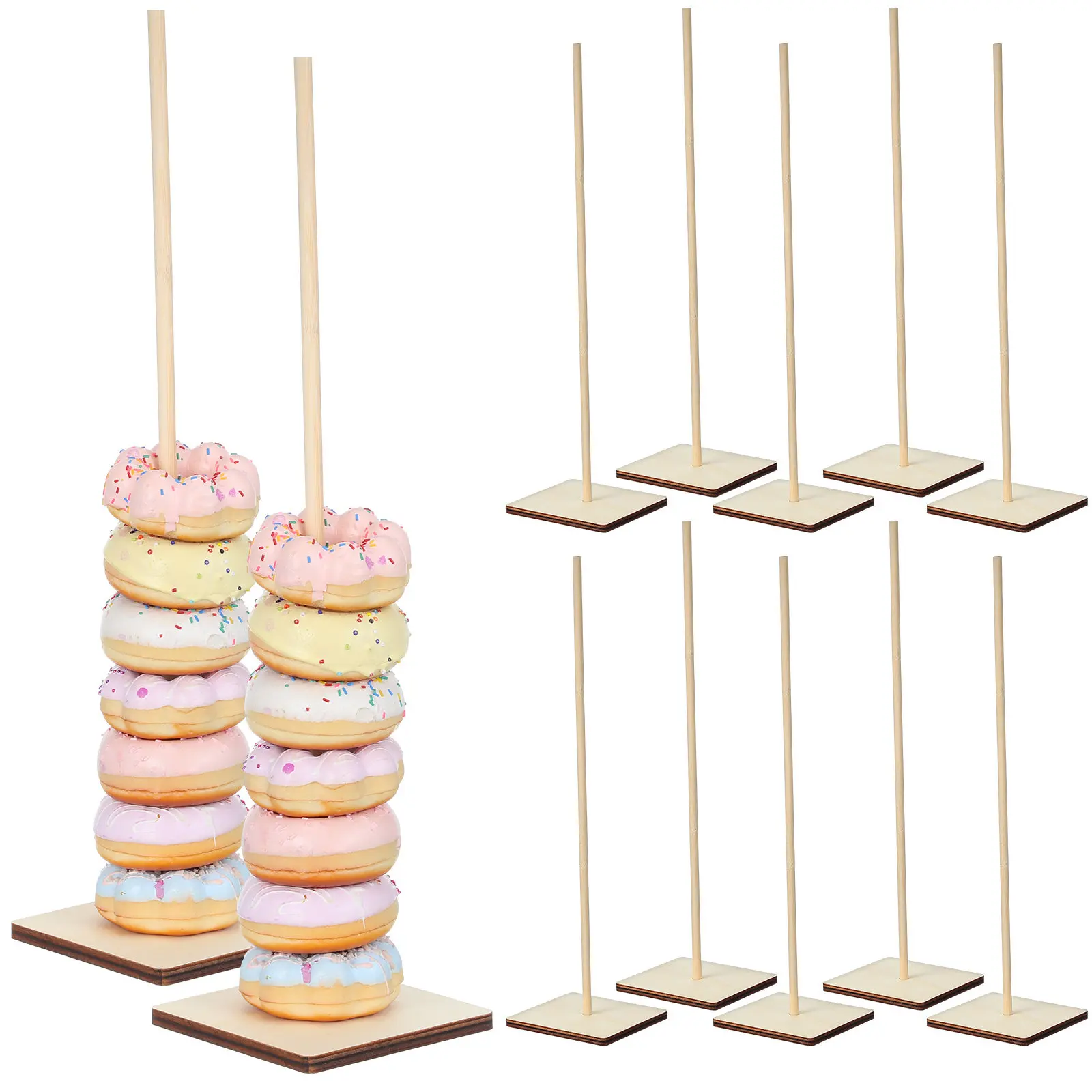 12Pcs Donut Stand Wood Reusable Elegant Centerpiece for Weddings Birthdays Showers Coffee Shops Bagel Stand