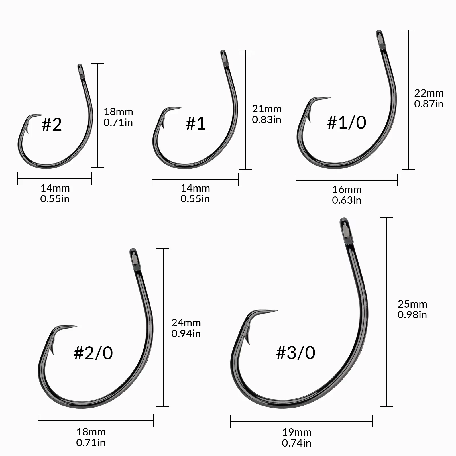 

20pcs Fishing Circle Hooks Saltwater Catfish Hooks #2 #1 #2/0 #3/0 High Carbon Steel Wide Gap Hook Barbed Fishhook For Salmon