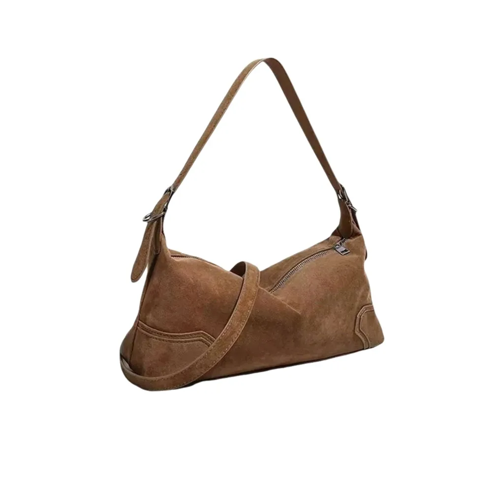 

Matte Retro Shoulder Bag Frosted Texture Soft Faux Suede Underarm Bag Adjustable Straps Zipper Closure Women's Crossbody Bag