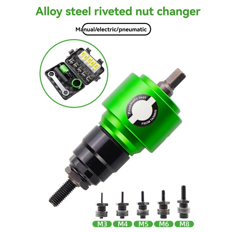 A74E-Kit Alat Paku Keling Aerodinamis Listrik Kit Alat Mur Paku Keling dengan Mata Bor Paku Keling Adaptor Alat Paku Keling Tarik Mur