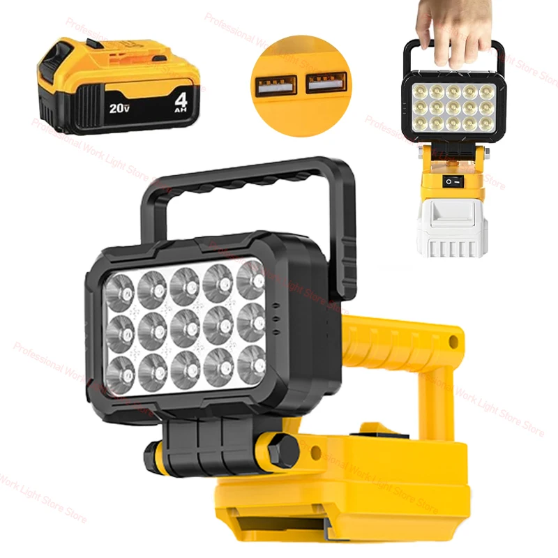 

Светодиодный светильник для Dewalt, аккумулятор 18 В, портативный прожектор, беспроводной уличный рабочий светильник для рыбалки, ручной аварийный инструмент, без батареи