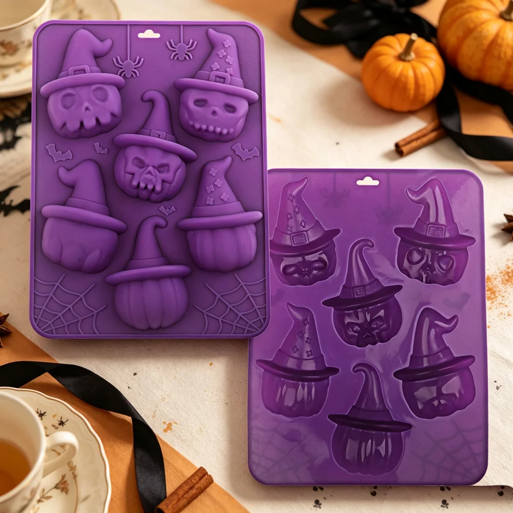 Pumpkin Skull Tombstone Ghost Bat Spider Design Halloween Silicone Chocolate Mold Halloween Candy Mold Dessert Tools Cake Mould