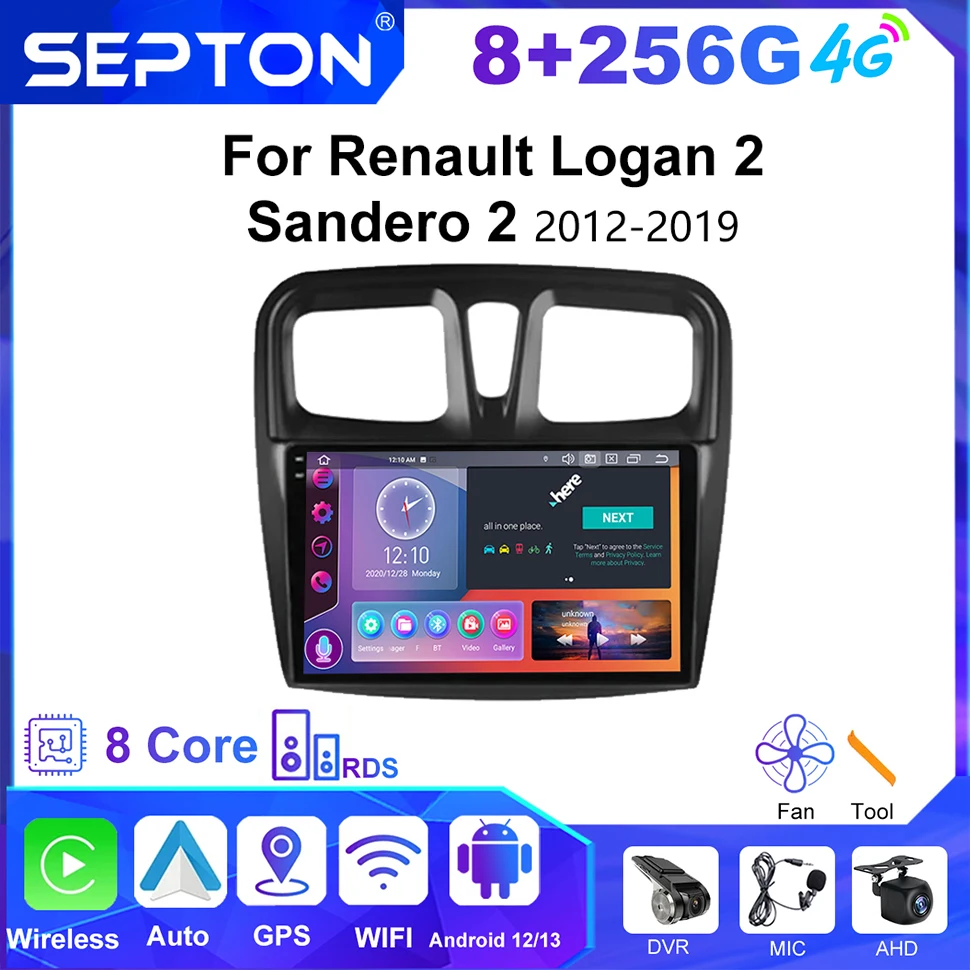 

SEPTON Android Car Stereo Radio for Renault Logan 2 Sandero 2 2012-2019 Multimedia Player GPS 2Din HeadUnit 4G Carplay Autoradio