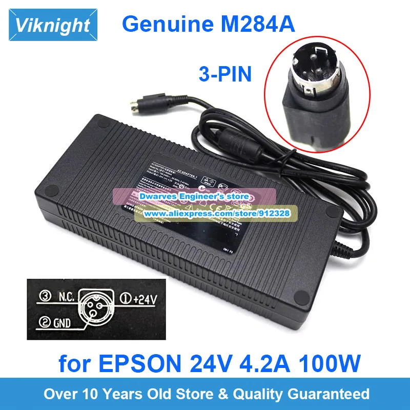 Original 24V 4.2A 100W AC Adapter M284A Laptop Charger For EPSON TM-T88V-DT TM-T70II-DT Round with 3 Pins Power Supply