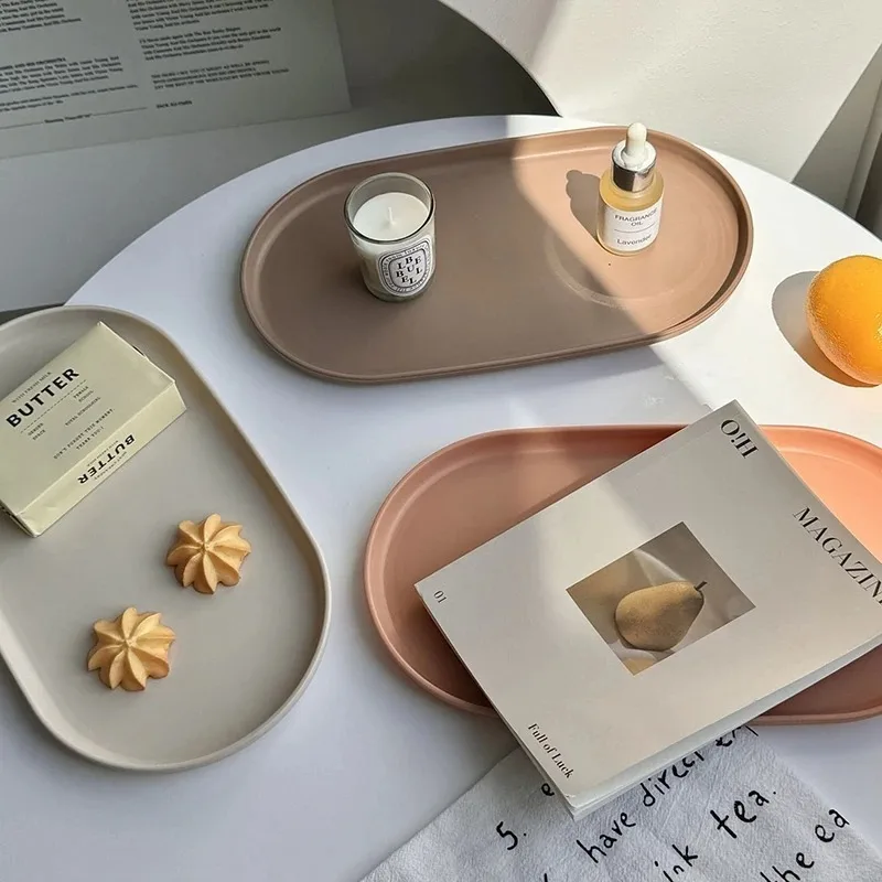 Juego de 1 Bandeja de Servir Ovalada Minimalista, Bandejas de Plástico Multiusos para Decoración del Hogar, Cocina, Baño, Almacenamiento y Organización