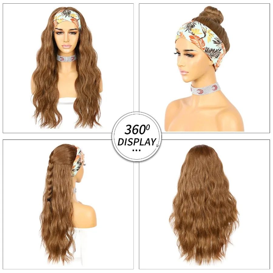 باروكة رأس بدون صمغ، باروكات شعر صناعية مموجة فضفاضة للنساء ذوات البشرة السمراء مع تصميم أمامي من الدانتيل، لون بني لامع #3