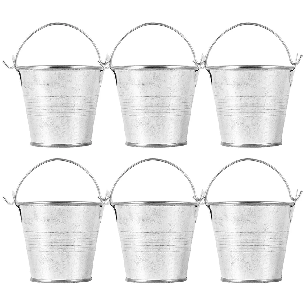 6 Pcs Planter Pots Mini Bucket Small Buckets with Handles Keg Party Favors Silver Storage Child