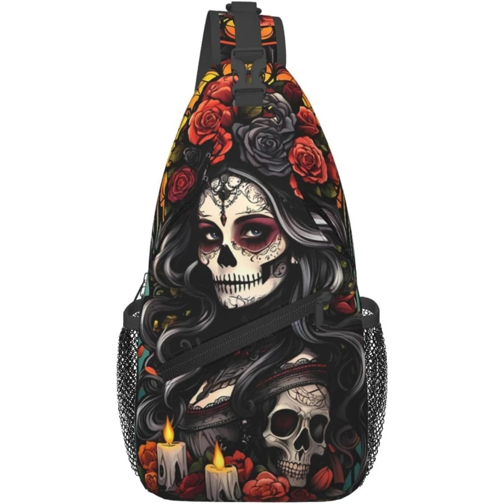 

Милая сумка через плечо с сахарным черепом, рюкзак для путешествий, пешего туризма, нагрудного рюкзака, сумка на плечо для мужчин и женщин, один размер