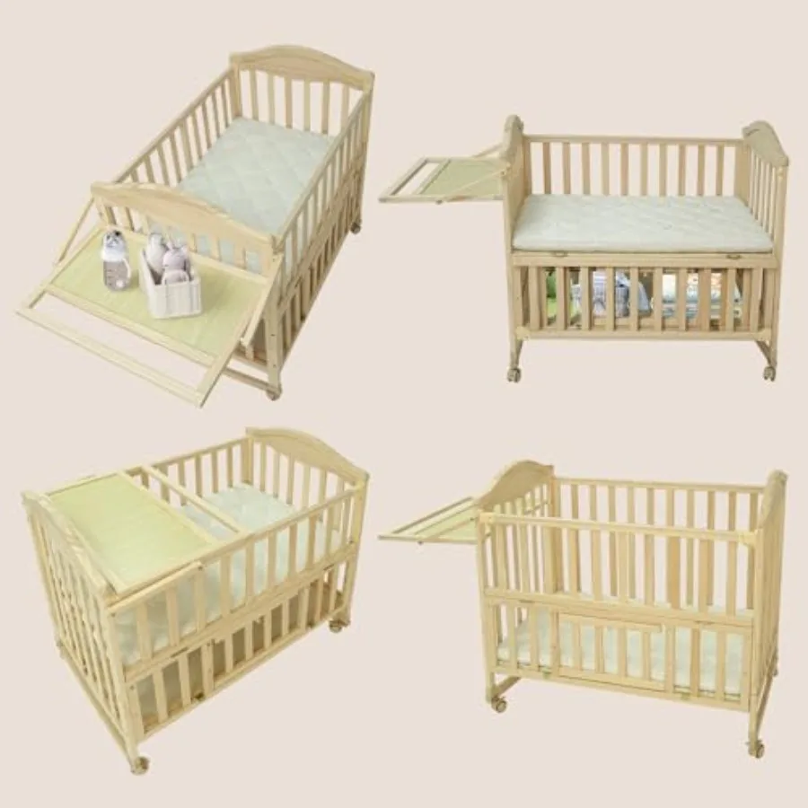 

Portable Mini Baby Crib - Cunas para Bebes with Changing Shelf and Mattress Included, 2025 Wheeled Wood Baby Bassinet, Bassinet
