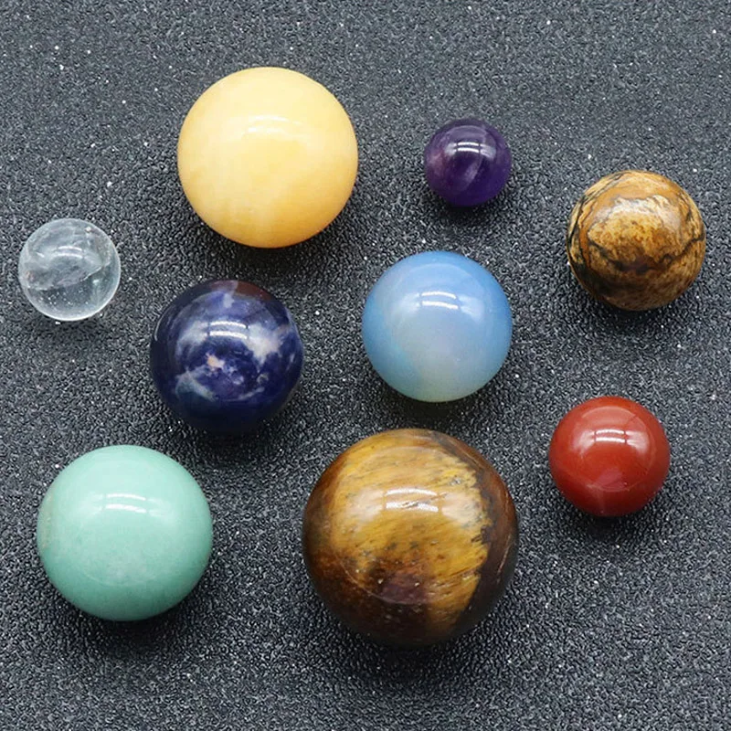 Boule de cristal naturel à 9 planètes, système solaire, roche à Quartz, guérison, Chakra Reiki, sphère d'énergie, modèle de galaxie