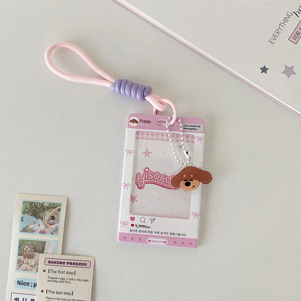 Funda deslizante acrílica de dibujos animados, cordón, tarjetero, Animal bonito, funda para tarjeta de identificación de estudiante de 3 pulgadas, llavero, accesorio para Fans