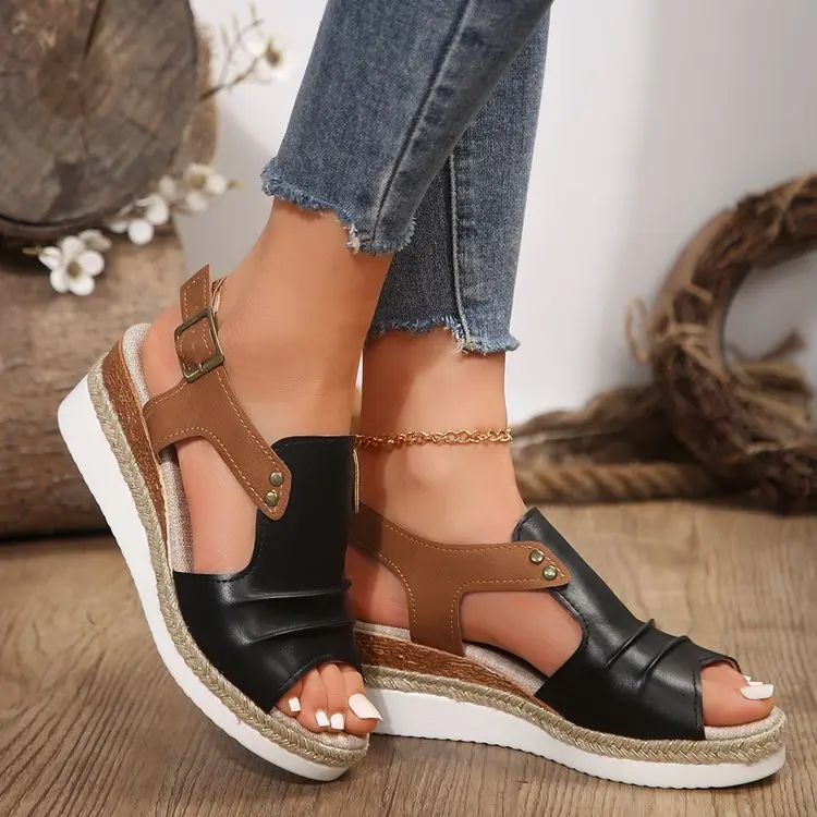 Plus Sizes 43 High Heels Sandals For Women Summer New Hemp Rope Bottom Fish Mouth Platform Wedges Beach Slippers Sandalias Mujer