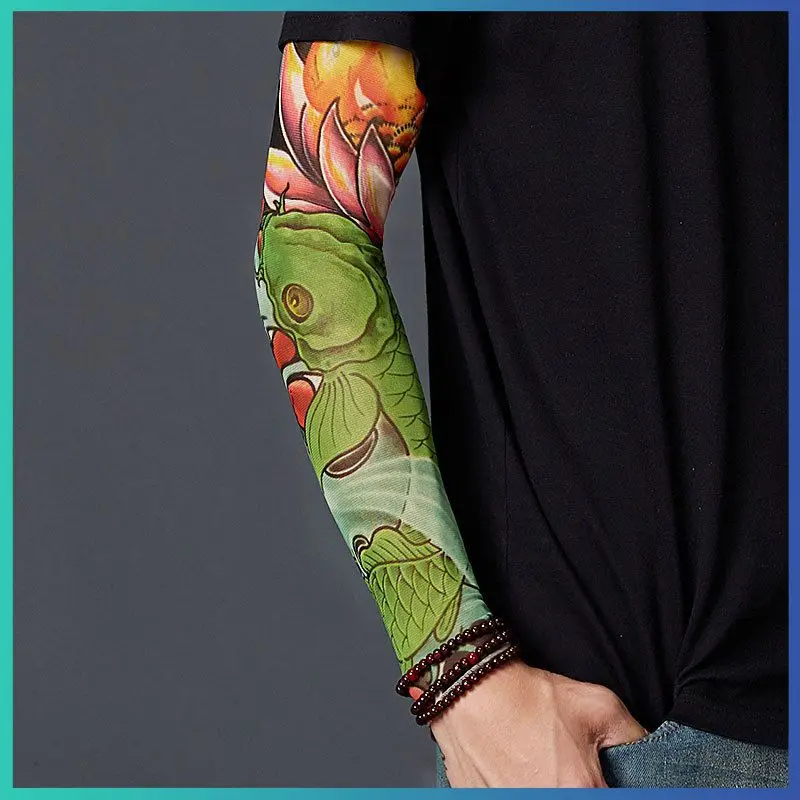 24 Styles Ice Silk Sleeves Quick-drying Breathable Seamless Cooling Arm Sleeves UV Protection Cycling Tattoo Sleeves Cover