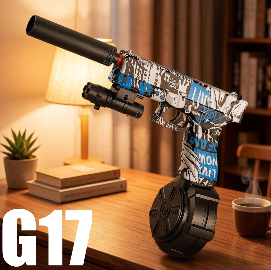 The New G17 Manual-Automatic Toy Gun That Can Fire Gel Bullets, 7-8mm, Comes with 7.4V Lithium Battery and Charging Cable, and Is Fully Loaded with Three Types of Bullets, Ready for Delivery