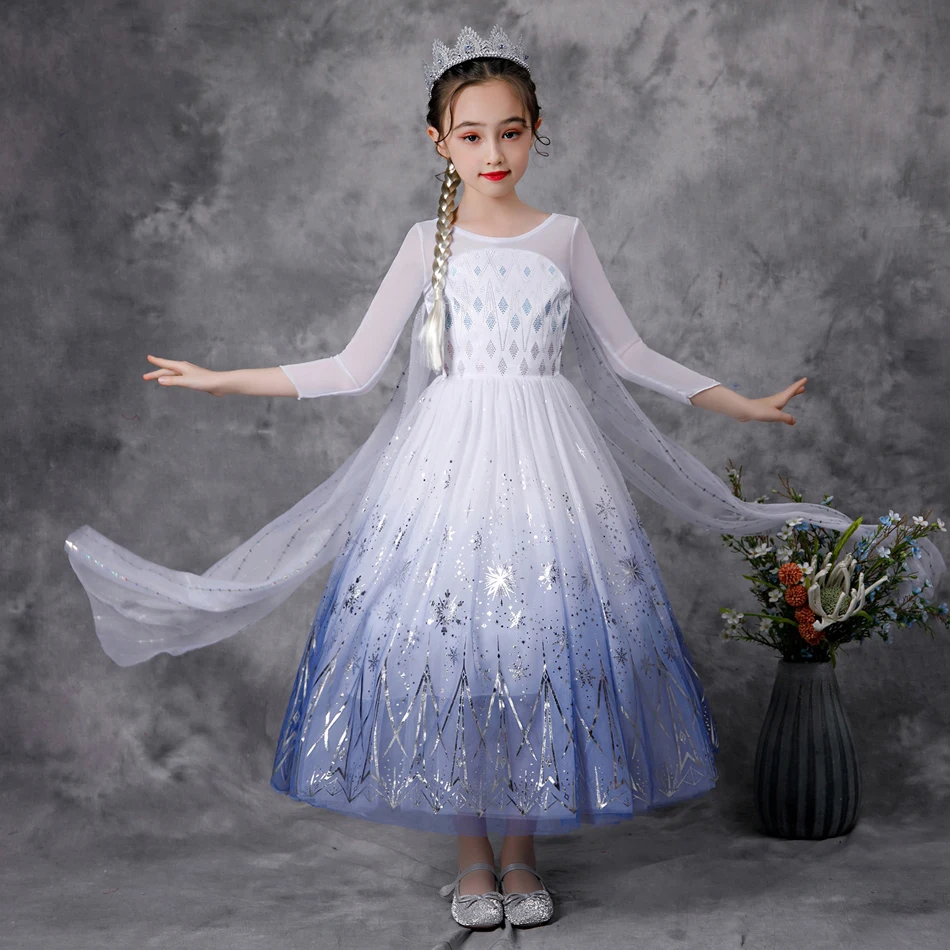 Disney Frozen 2 Cosplay Costumes for Girls Anna Elsa Princess Snow Queen Long LED Light Halloween Party Carnival Clothes Vestido