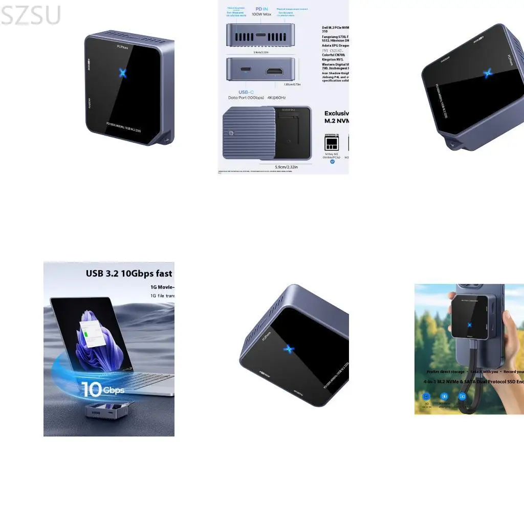 

SZSU Alloy Glass M.2 2230 SSDs Case Closures 4K HDTV Output USB 3.2 10Gbps Fast Charging Cooling System