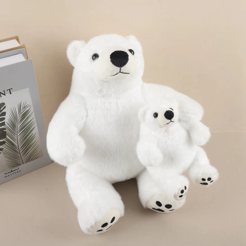 Großfüßiger Sitzender Eisbär Plüschtier mit Rotem Schal Flauschiges Gestopftes Eisbär-Kuscheltier Weiches Rundes Wildtier Zoo-Souvenir – Detail 18