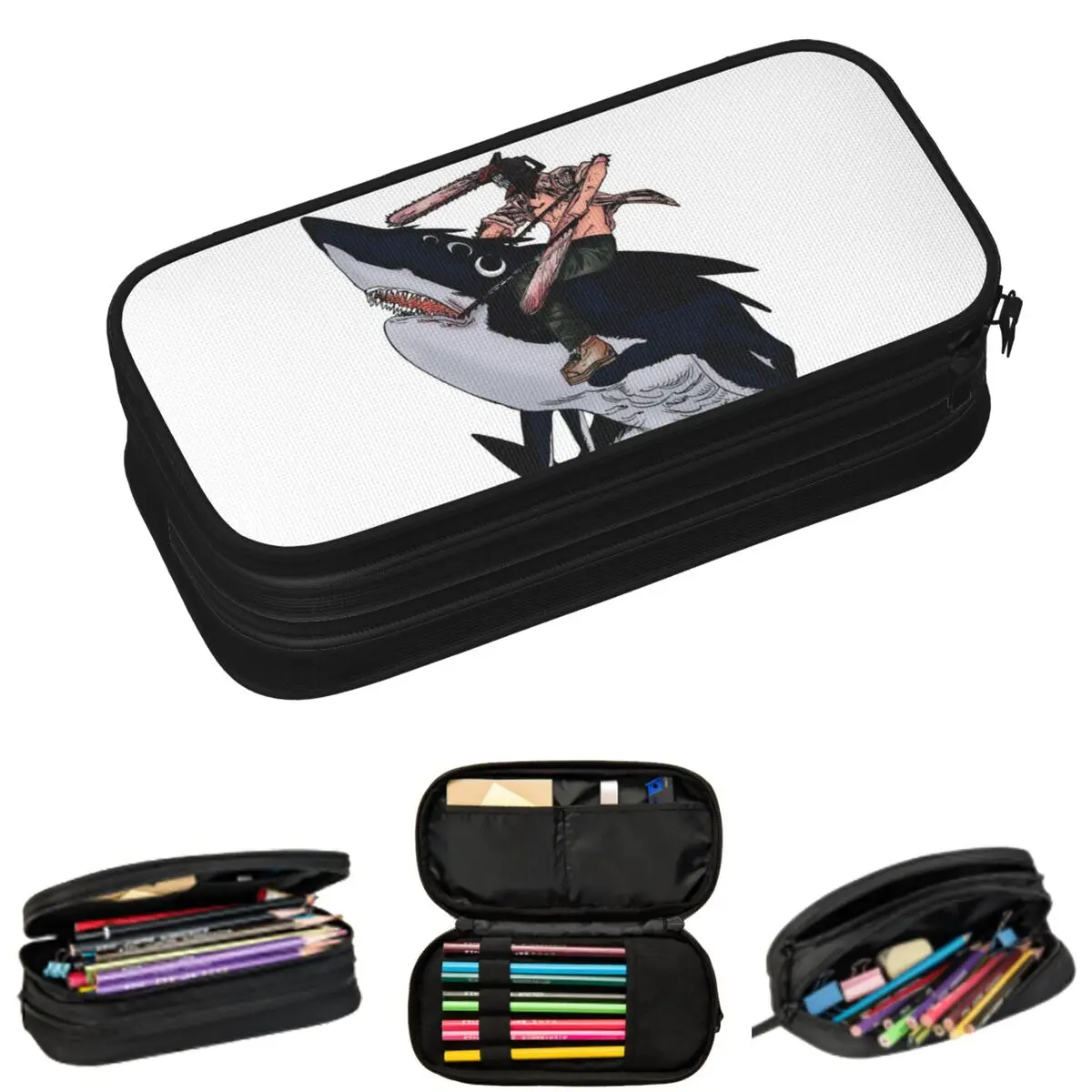 

Shark And Denji Chainsaw Man Anime Pencil Cases for Student School Pen Box Pencil Bag Large Capacity Pencil Pouch