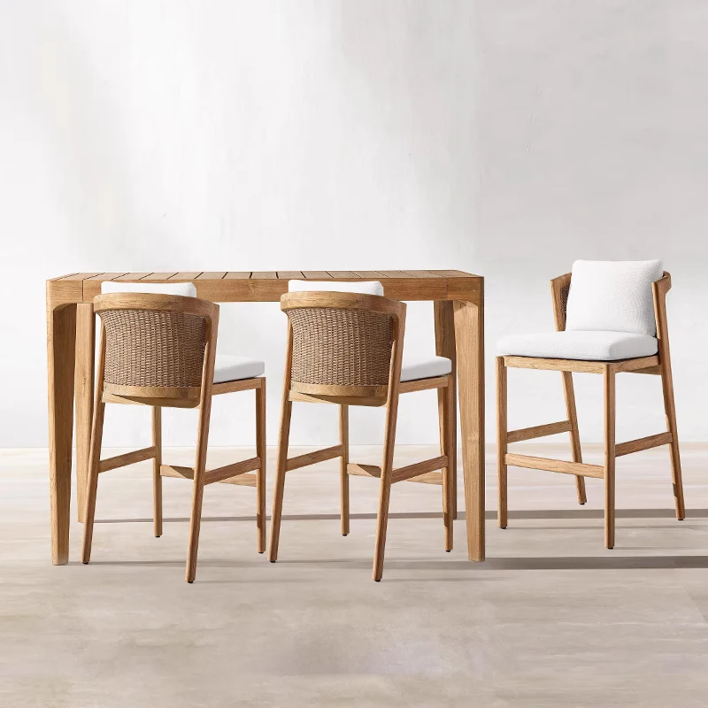 

# Minimalist Patio Wooden Texture Pub Counter Bar Chair Woven Rope Contemporary Outdoor