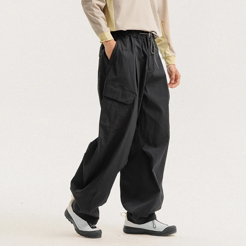กางเกงคาร์โก้แห้งเร็วสไตล์ญี่ปุ่นย้อนยุค กันลม/กันน้ำ กางเกงยูทิลิตี้ กระเป๋าเฉียง & ทรง Relaxed Techwear